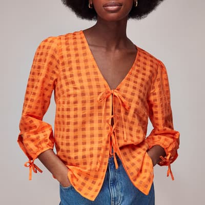 Orange Gina Seersucker Cotton Blend Blouse