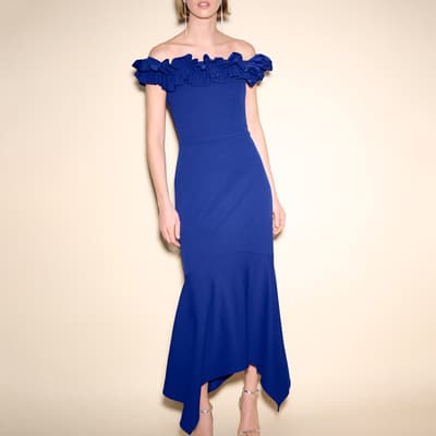 Blue Off Shoulder Midi Dress