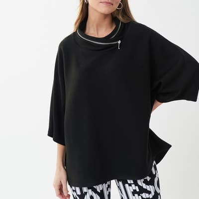 Black Zip Collar Blouse
