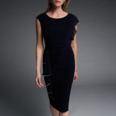 Navy Frill Midi Dress