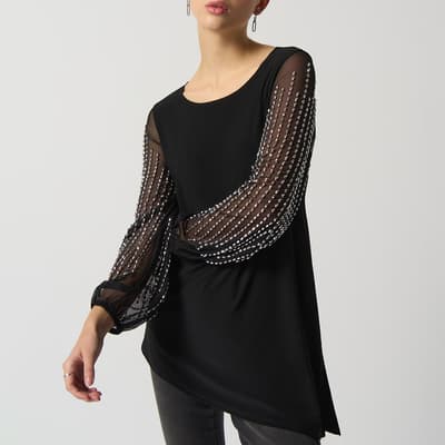 Black Asymmetrical Beaded Blouse
