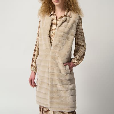 Beige Faux Fur Longline Gilet