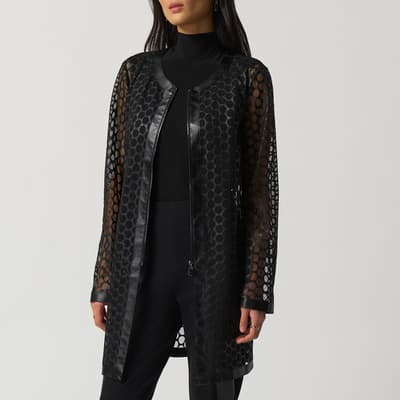 Black Longline Holed Jacket